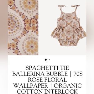 Kate Quinn spaghetti tie strap ballet bubble bodysuit 70s rose floral wallpaper